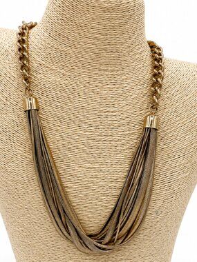 Gold Tone Multi-Strand Chain Statement Necklace | Layered Draped Bib Necklace